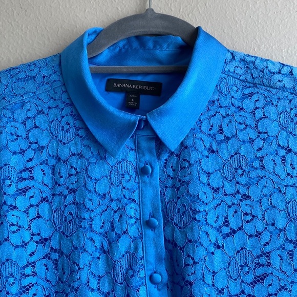 Banana Republic Short Mini Collared Lace Blue Dress with Pockets size L Petite - Picture 4 of 8